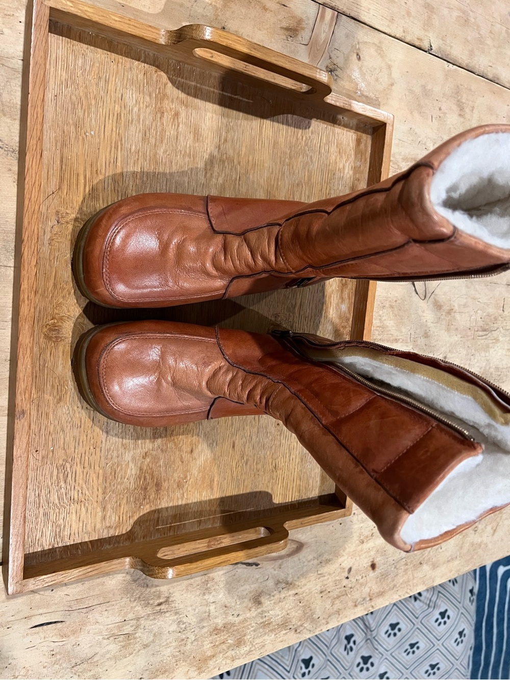 L.L. Bean Women's Cognac Leather Shearling-Lined Tall Boots